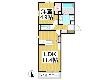 プレミール上田原(1LDK/2階)の間取り写真