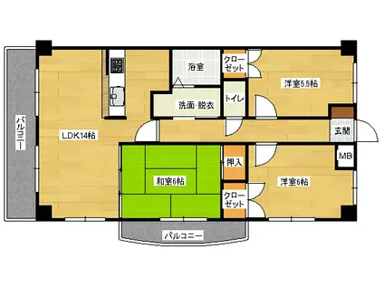 天衣中筋(3LDK/2階)の間取り写真