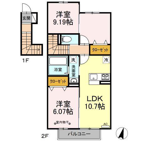 ベルディール(2LDK/2階)の間取り写真