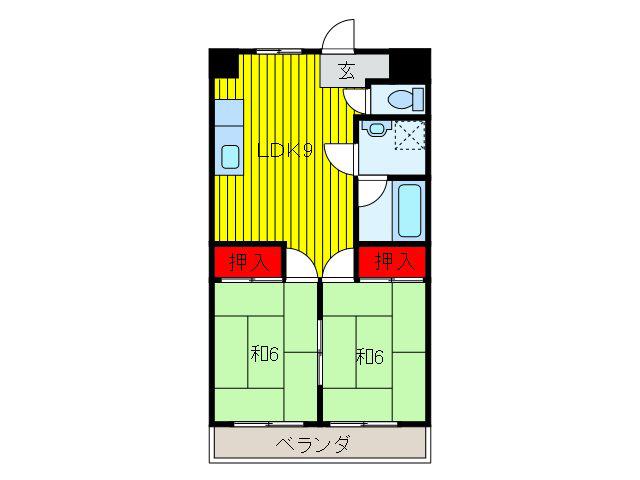 喜沢パ-ルハイツ(2DK/3階)の間取り写真