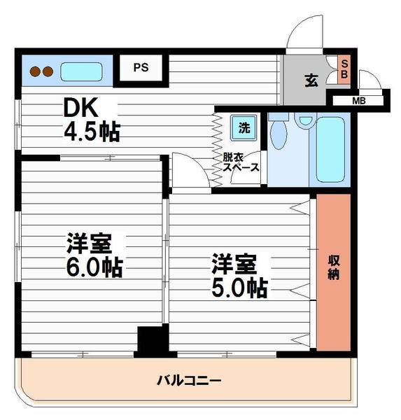 サンビラ大手前(2DK/5階)の間取り写真