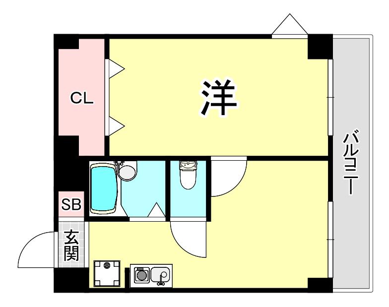 サニーパレス神陵台(1DK/3階)の間取り写真