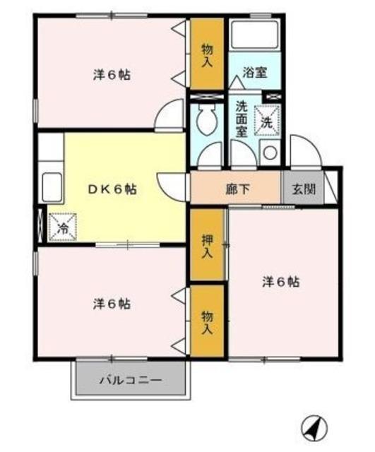 クレールパピヨンN(3DK/1階)の間取り写真
