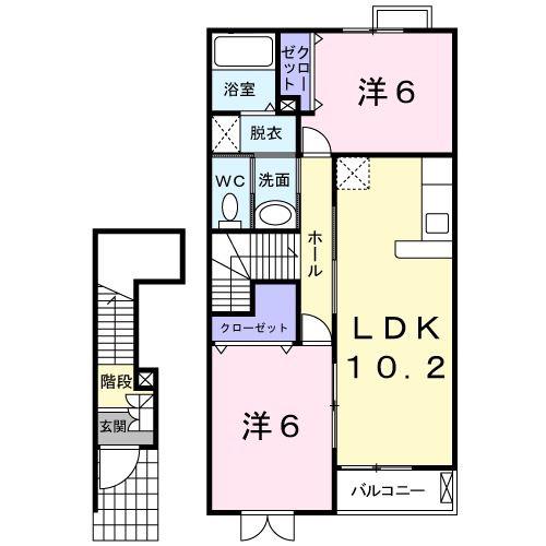 メゾンドリカムII(2LDK/2階)の間取り写真