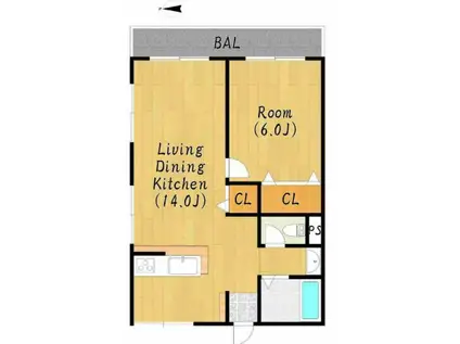 ヌーベル武庫之荘(1LDK/4階)の間取り写真
