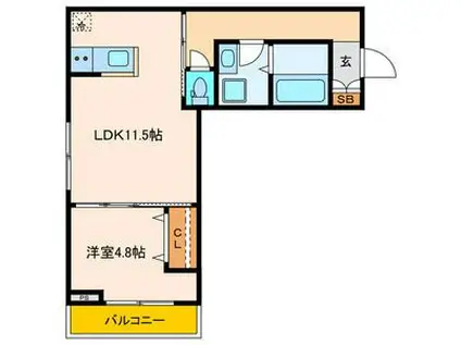 パセオプラシード連坊(1LDK/3階)の間取り写真