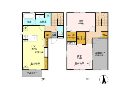 D‐ROOMグランオッツV B(2LDK/3階)の間取り写真