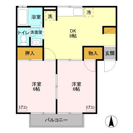 セジュール藤塚A(2DK/2階)の間取り写真