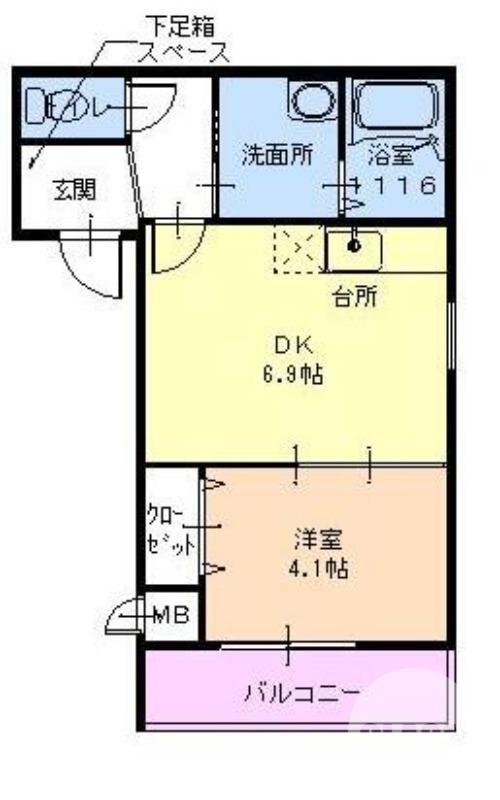 フジパレスイーレ(1DK/1階)の間取り写真