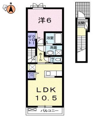 エピナールB(1LDK/2階)の間取り写真