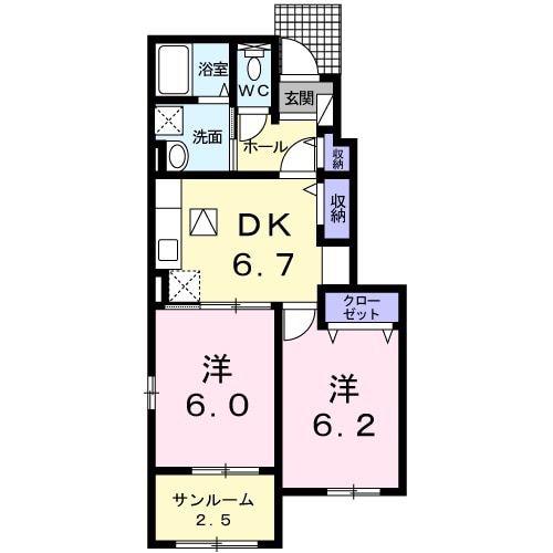 ステラート A(2DK/1階)の間取り写真