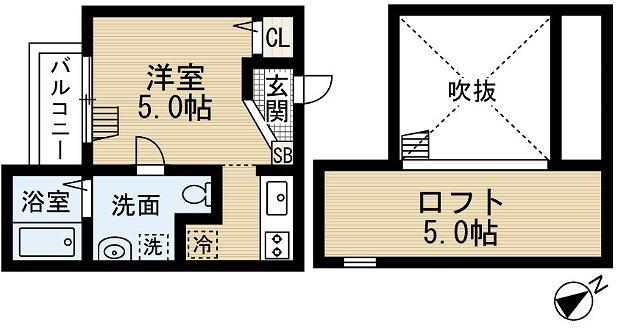 エテジア湊(1K/2階)の間取り写真