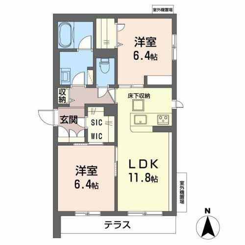 シャーメゾンアグレアーブル(2LDK/1階)の間取り写真