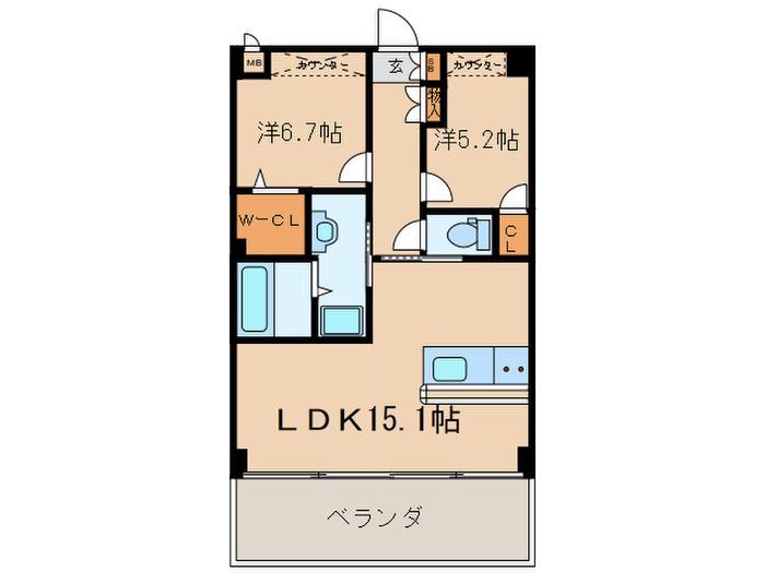 グリーンサム大久保(2LDK/6階)の間取り写真
