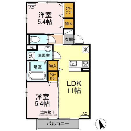 カルミア A棟(2LDK/2階)の間取り写真