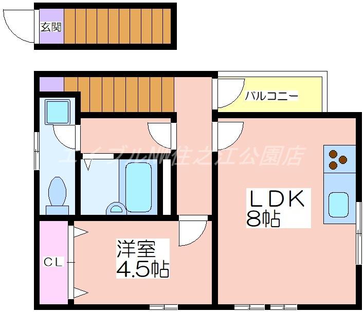 南海高野線 住吉東駅 徒歩5分 2階建 築54年(1LDK/1階)の間取り写真
