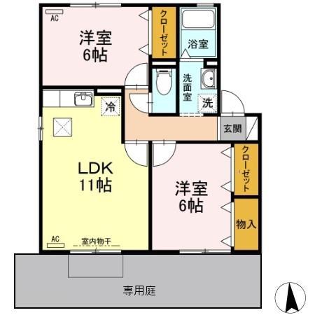 ウィルモア小野 A棟(2LDK/1階)の間取り写真