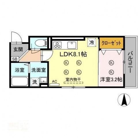 プリエールSAYA(1LDK/1階)の間取り写真