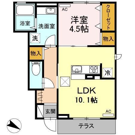 かもべハイム(1LDK/1階)の間取り写真