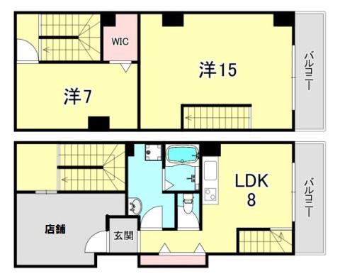 新神戸フラッツ(2LDK/B1階)の間取り写真