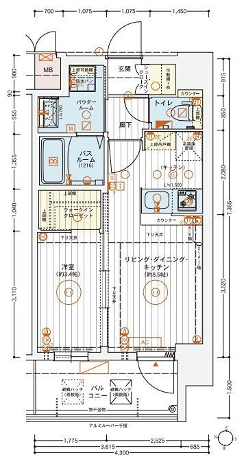 エステムコート新大阪XVIパルス(1LDK/4階)の間取り写真