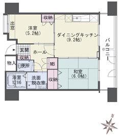 クラシオン西新(2DK/6階)の間取り写真
