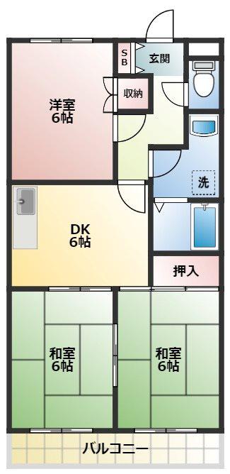 原第5マンション(3DK/2階)の間取り写真