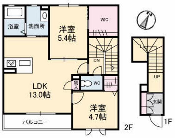 シャーメゾンSORA(1LDK/2階)の間取り写真