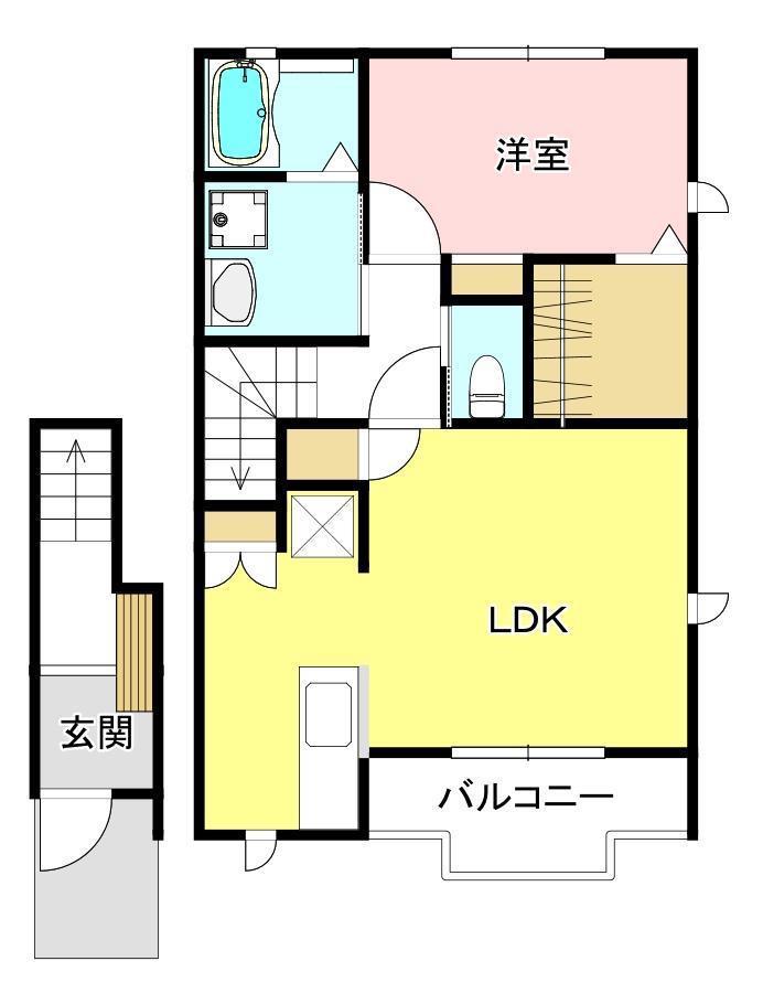 G・フォンティーヌB(1LDK/2階)の間取り写真