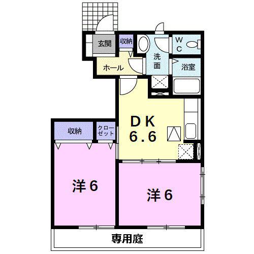 ソレイユ冨貴B(2DK/1階)の間取り写真