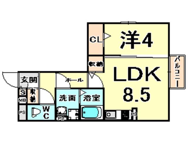 フロントリバー(1LDK/1階)の間取り写真