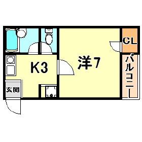 シェトワ大石(1K/2階)の間取り写真