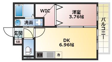 グランステディ天王寺町(1DK/2階)の間取り写真