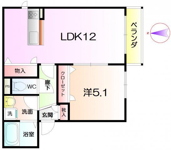 KURA北花田(1LDK/2階)の間取り写真