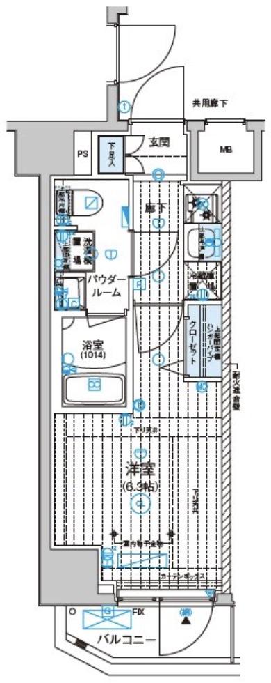 メインステージ千住中居町(1K/6階)の間取り写真