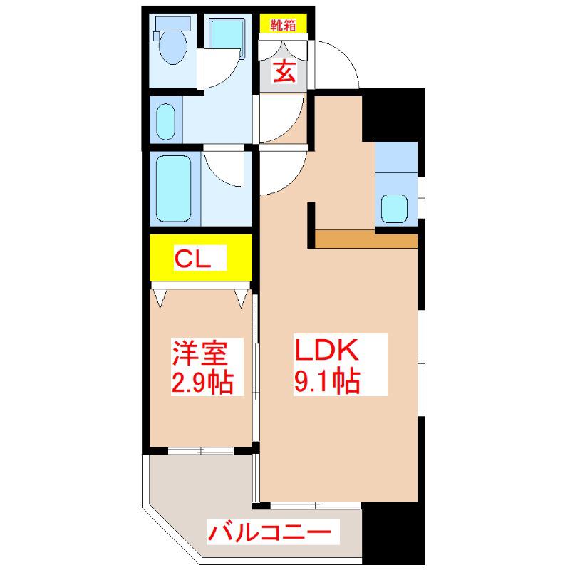 COURTFERIA(1LDK/9階)の間取り写真
