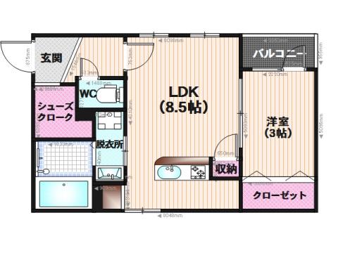 パームヴィラ笹原(1LDK/2階)の間取り写真