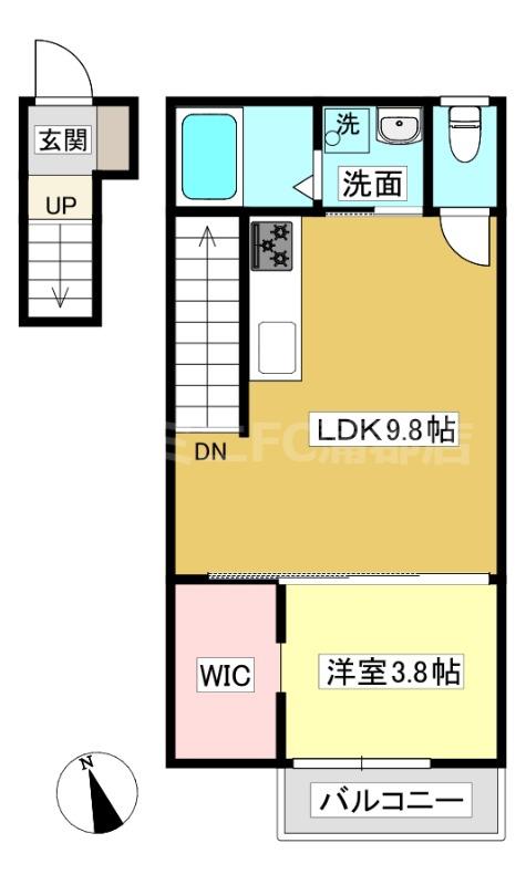 ガーデニア三谷(1LDK/2階)の間取り写真