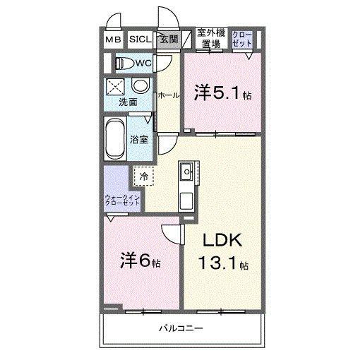 メゾンフルール(2LDK/2階)の間取り写真