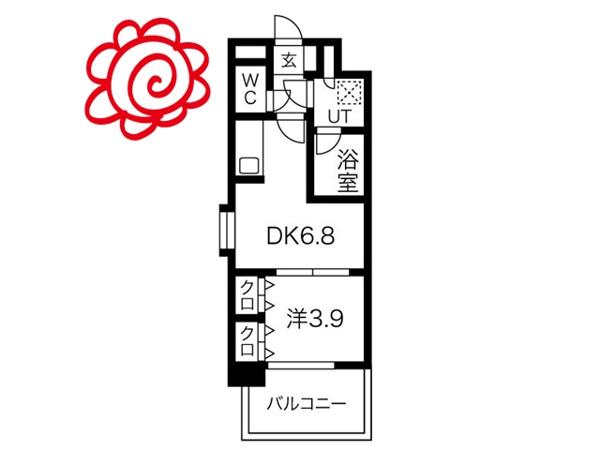 スプランディッド放出(1DK/6階)の間取り写真