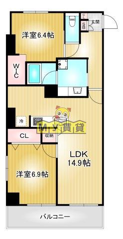 C.P.主税町レジデンス(2LDK/2階)の間取り写真