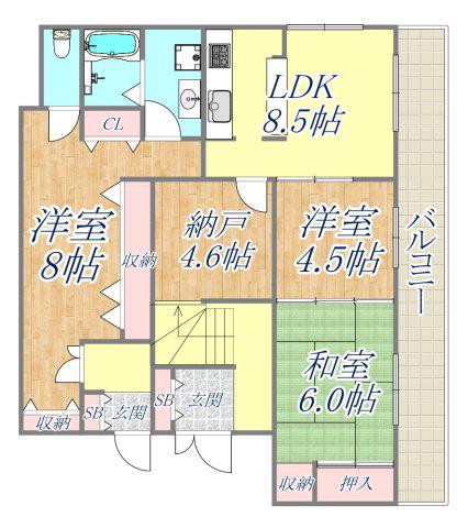 上鳴尾マンション(3SLDK/2階)の間取り写真