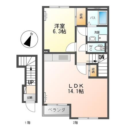 アルカディア 203(1LDK/2階)の間取り写真