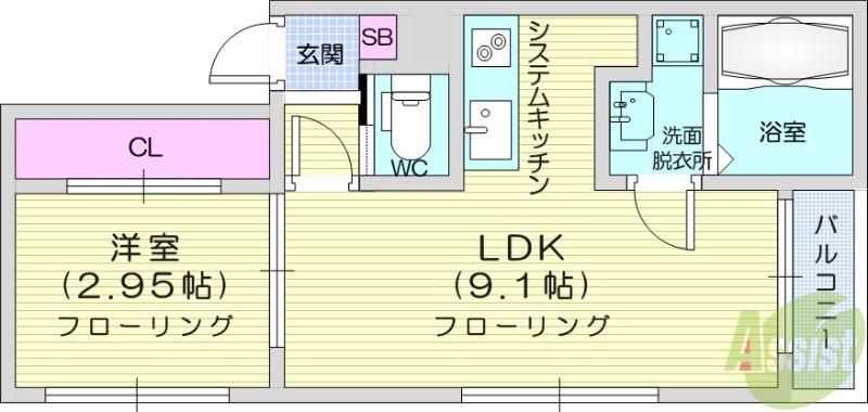 レクスト泉中央(1LDK/1階)の間取り写真