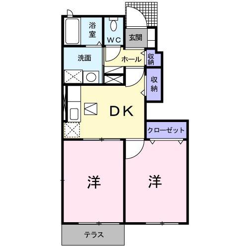 ベル セレーノ C棟(2DK/1階)の間取り写真