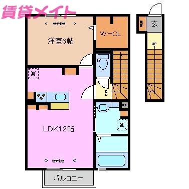カーザ ヴィータ(1LDK/2階)の間取り写真