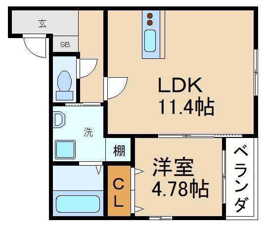 プレミール郡津(1LDK/1階)の間取り写真