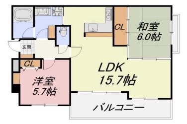 エスリード鴻池(2LDK/2階)の間取り写真