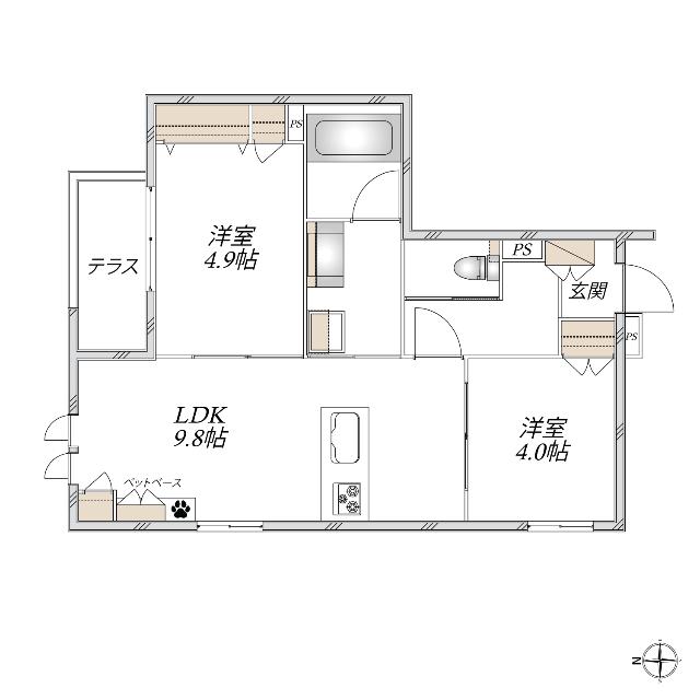 MAISON VERITE 武庫之荘(2LDK/1階)の間取り写真