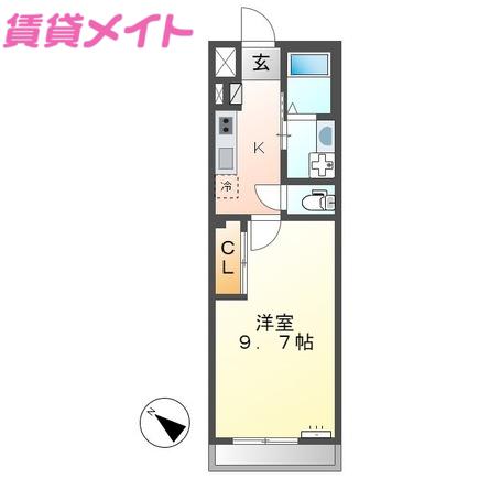 エストメールII(1K/1階)の間取り写真